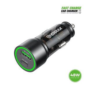 ESOULK 48W FAST CAR CHARGER 30W PD+18W QC USB-A & USB-C iPhone and Android